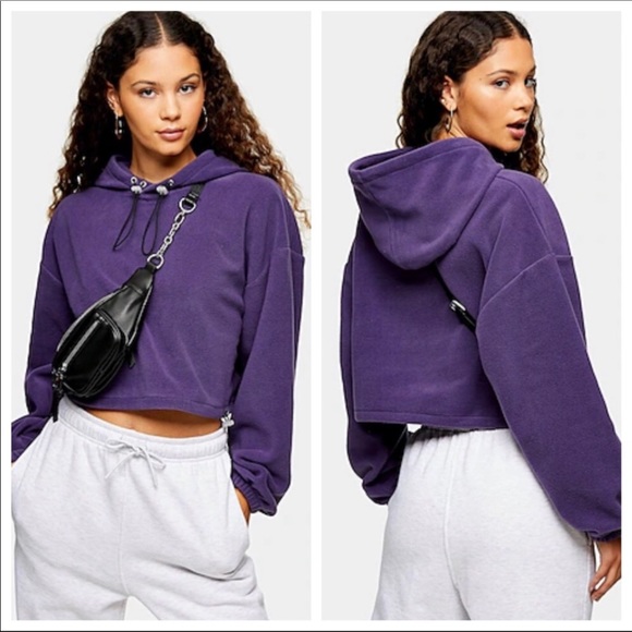 Topshop Tops - TopShop Crop Sweatshirt Hoodie Top Purple Shirt 8 10 Plum Cropped Top Fleece